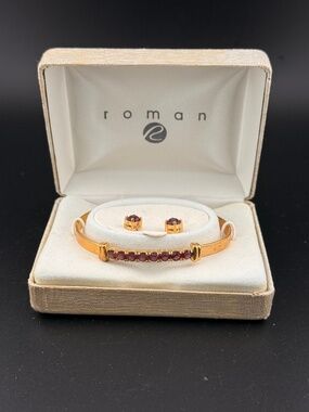 Roman Box Set Costume Jewelry Purple Faux Stones Earrings and Bracelet NIB